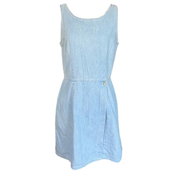 Harlow Dresses & Skirts - VINTAGE 90s Y2K Acid Wash Denim Faux Wrap Sleeveless Harlow Dress Made in USA